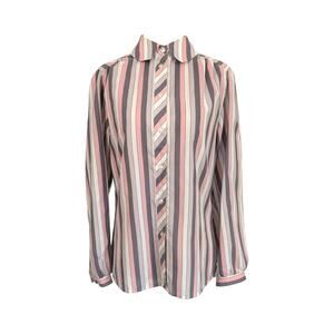 70s 80s Lady Arrow Candy Stripe Button-down Shirt Sz 10 pink gray pastel